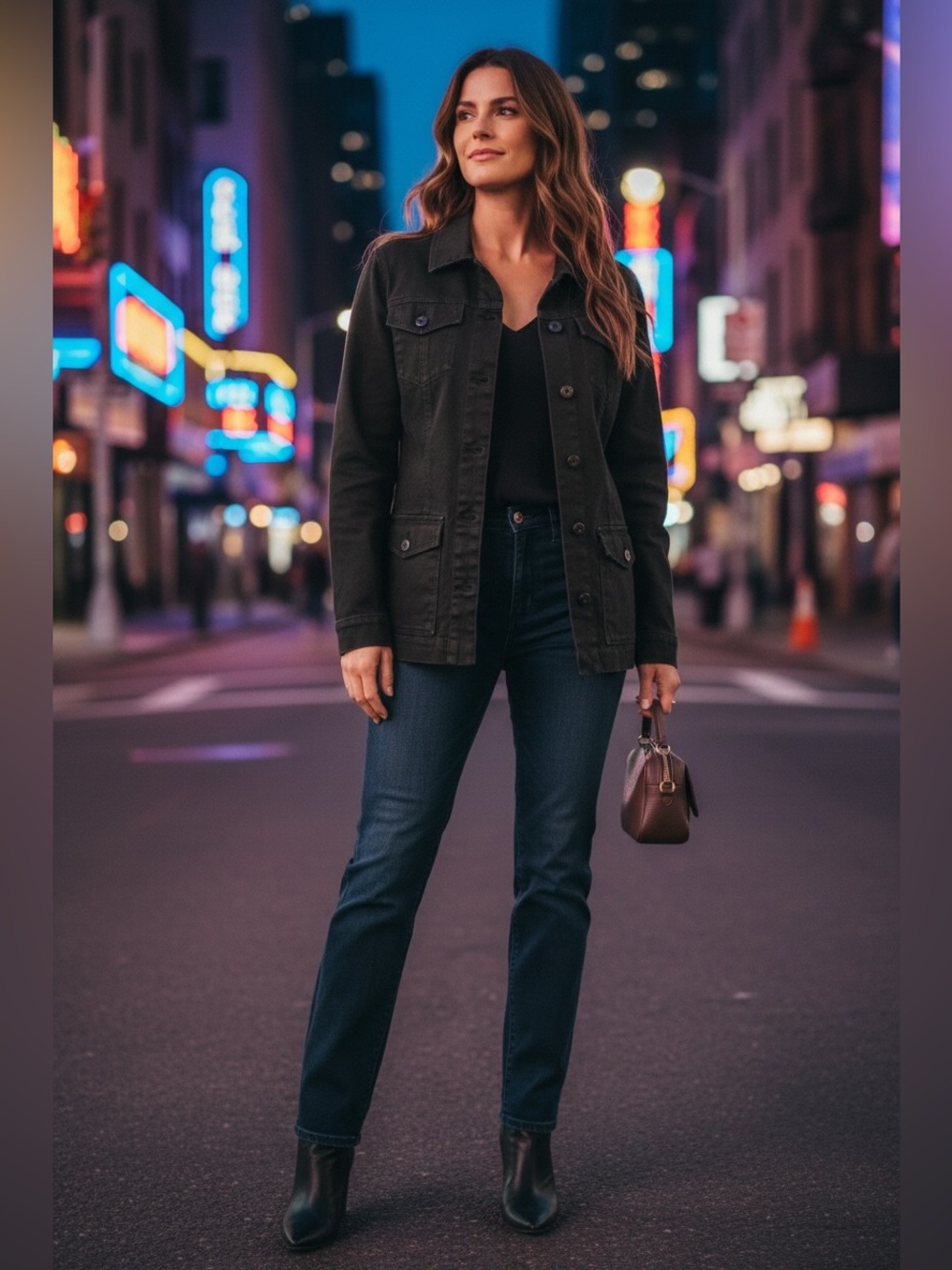 Women's Black Button-Front Utility Jacket